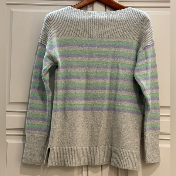 Loft ~ Wool Blend Striped Sweater Gray Purple Green Size Medium - Picture 5 of 8